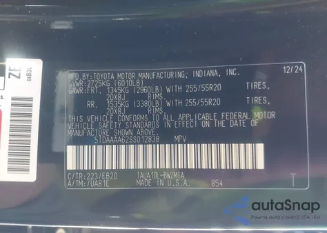 2025 Lexus Tx 350 Premium z USA, uszkodzony, nr VIN 5TDAAAA62SS012838